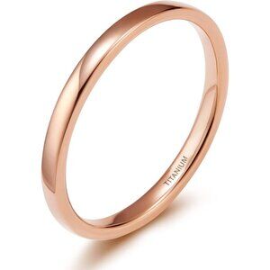 🆕 Women Gold Titanium Plain Dome High Polished Wedding Band Ring Comfort Fit